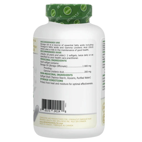 Benemax Health & Wellness PLANT BASED BORAGE OIL, 120 Softgels