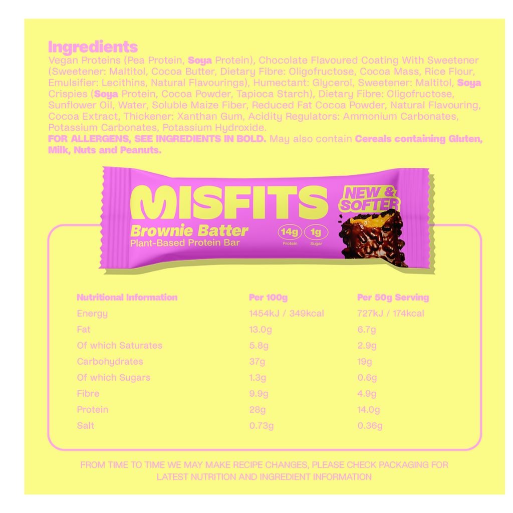 Misfits PLANT BASED PROTEIN BARS, 15 Bars/Box