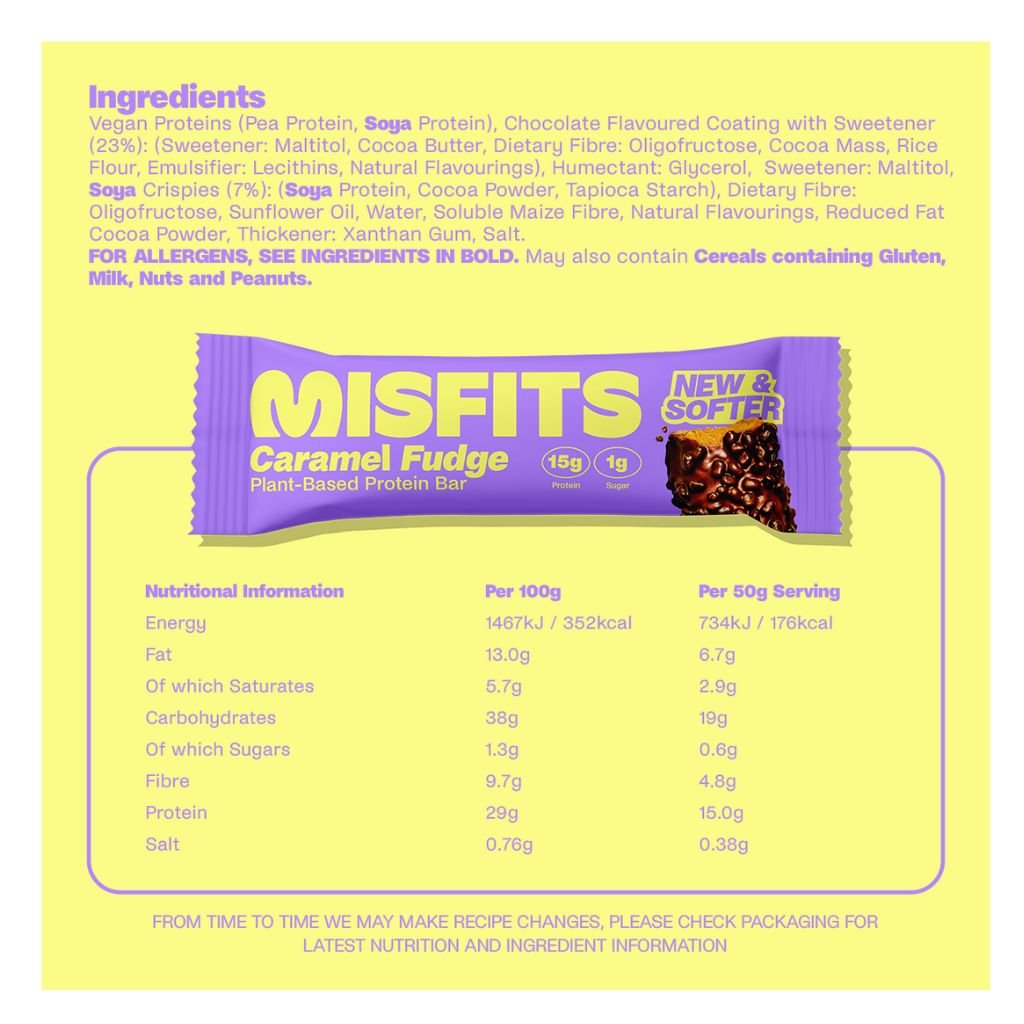 Misfits PLANT BASED PROTEIN BARS, 15 Bars/Box