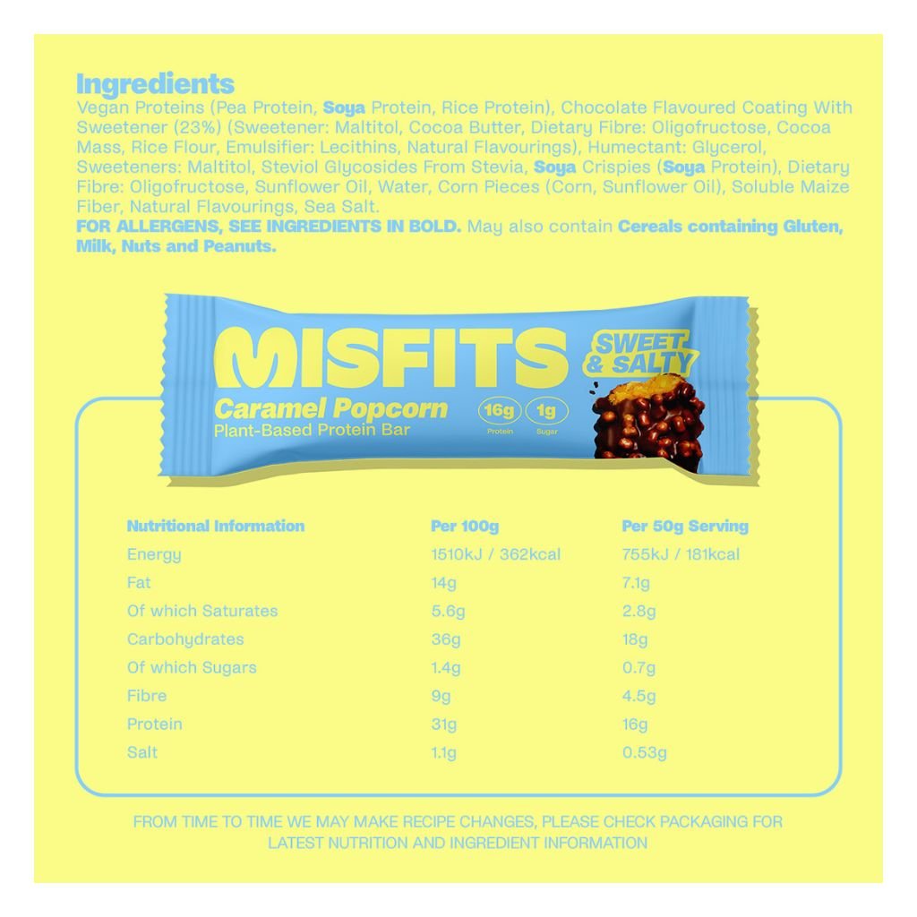 Misfits PLANT BASED PROTEIN BARS, 15 Bars/Box