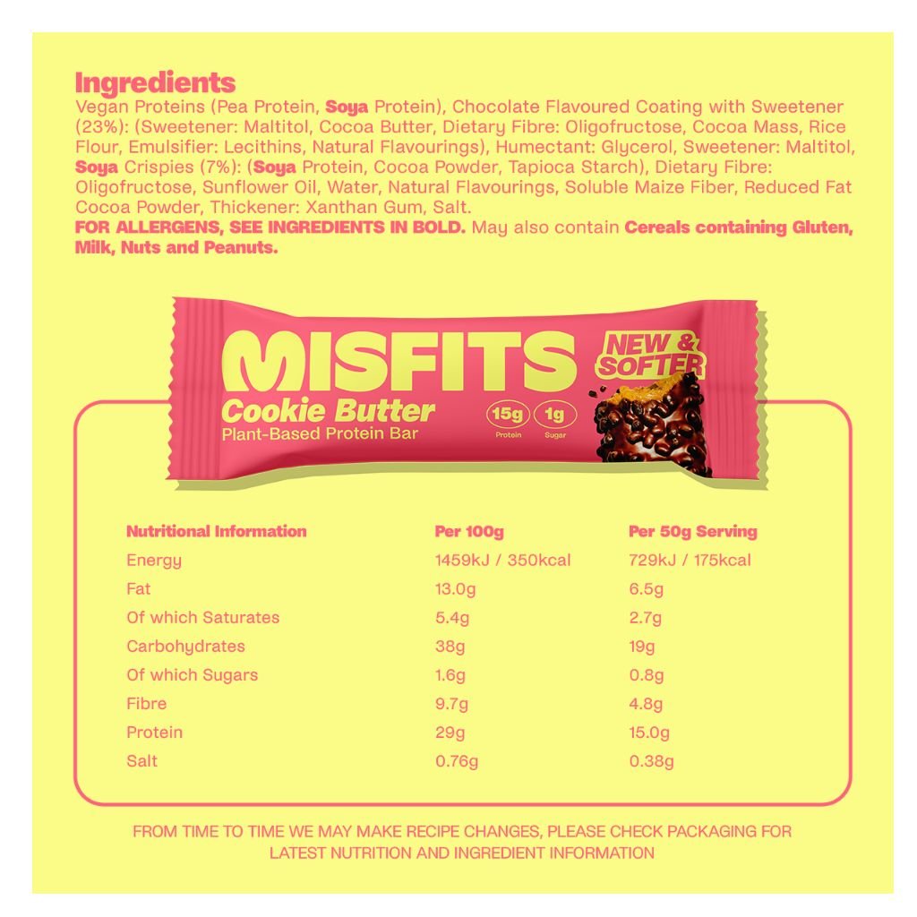 Misfits PLANT BASED PROTEIN BARS, 15 Bars/Box
