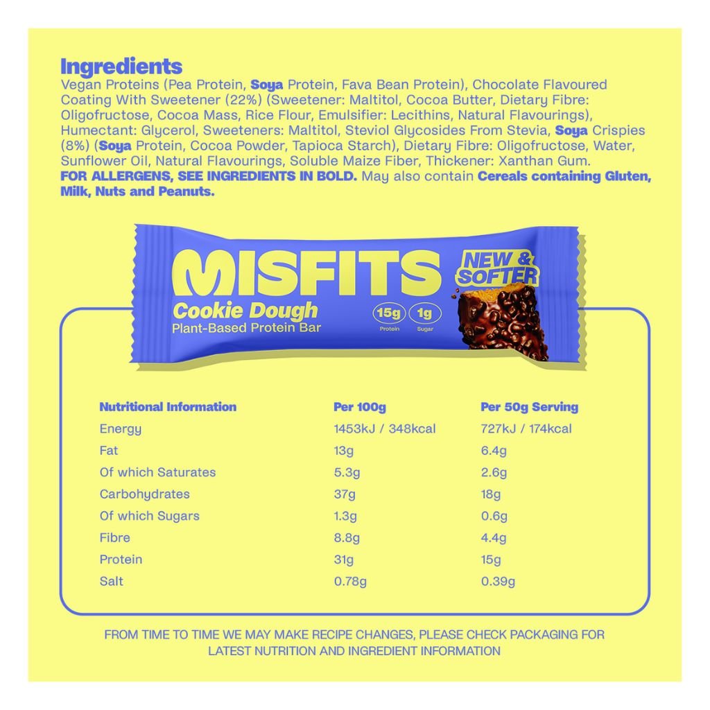 Misfits PLANT BASED PROTEIN BARS, 15 Bars/Box