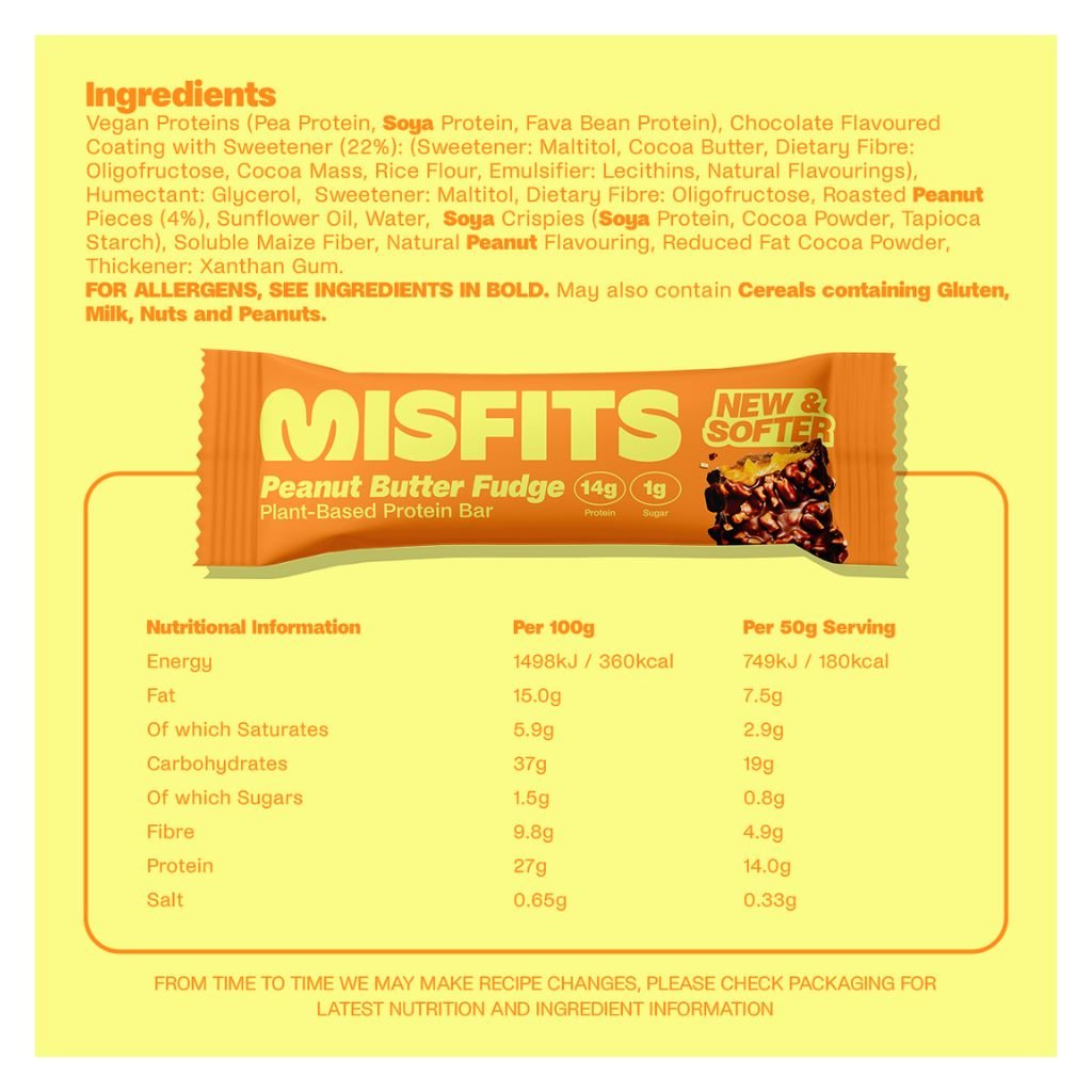Misfits PLANT BASED PROTEIN BARS, 15 Bars/Box