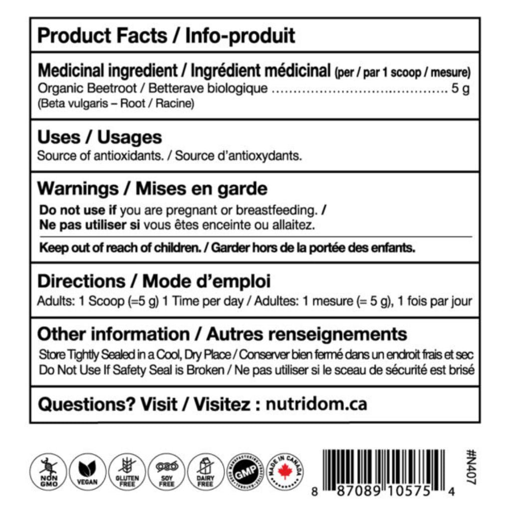 Nutridom RED BEET ROOT POWDER (90 Servings), 454g *Bonus Size