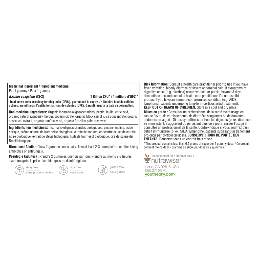 Youtheory PROBIOTIC ZERO SUGAR GUMMIES, 60 Gummies